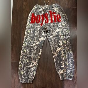 Boys Lie Woodland Camo Joggers with Red Logo
